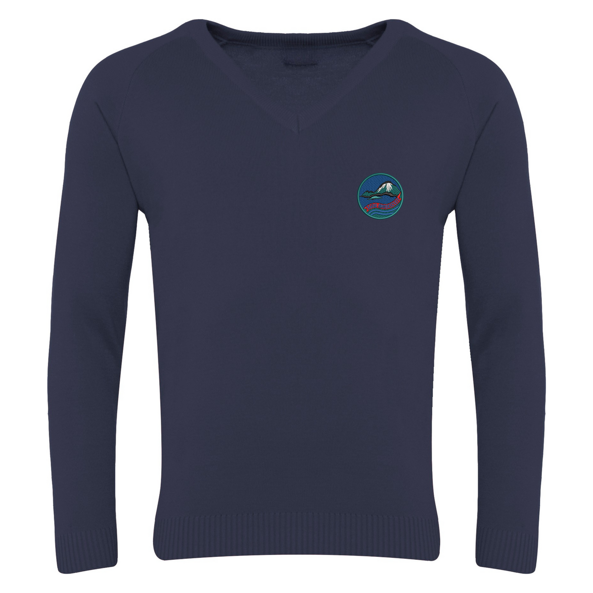 Breasclete Primary School Navy Premier LC V Neck with logo (EMB)