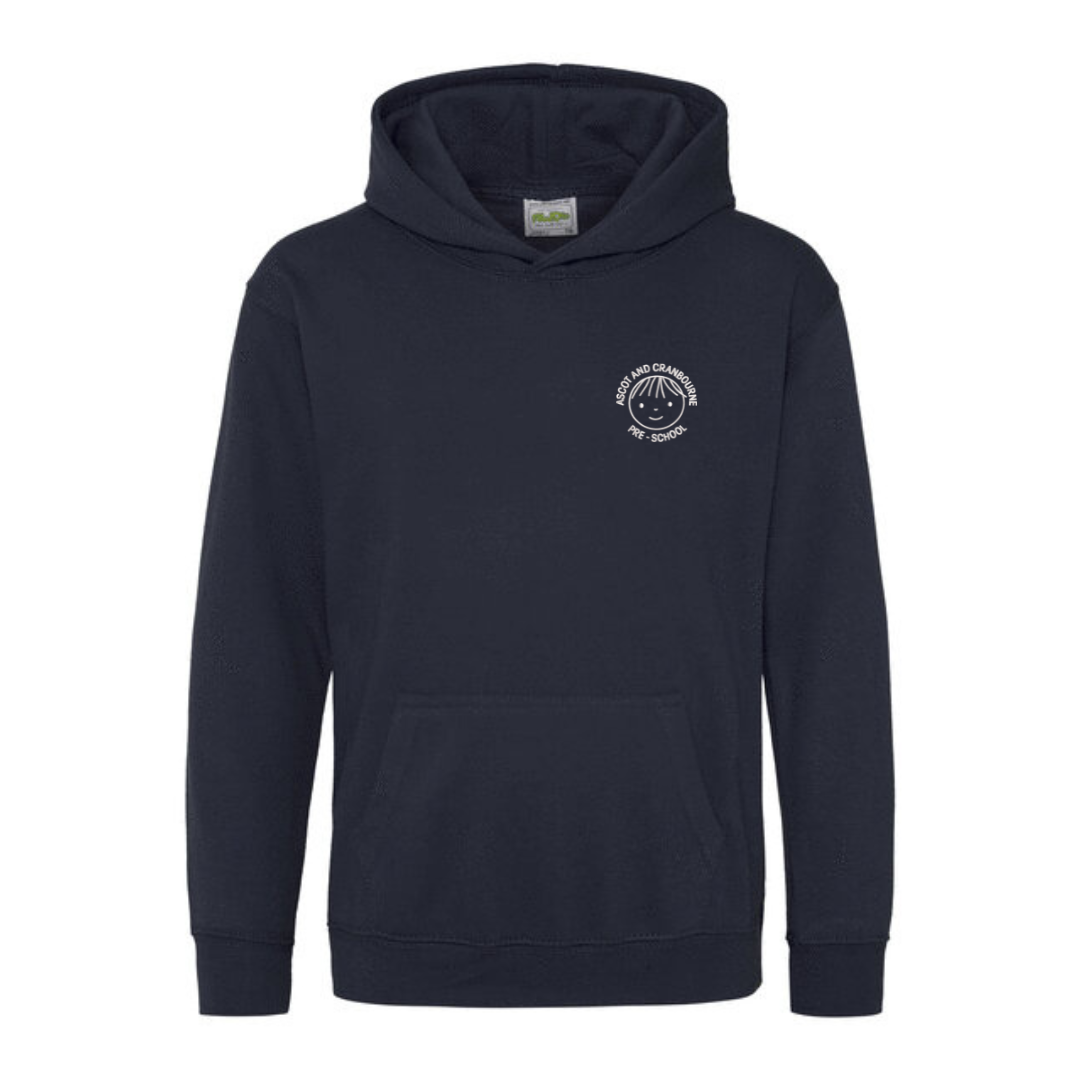 Ascot and Cranbourne Pre-School Navy Hoodie with logo (EMB)