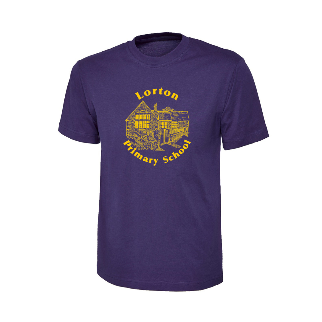 Lorton School Purple T Shirt with logo (Print)