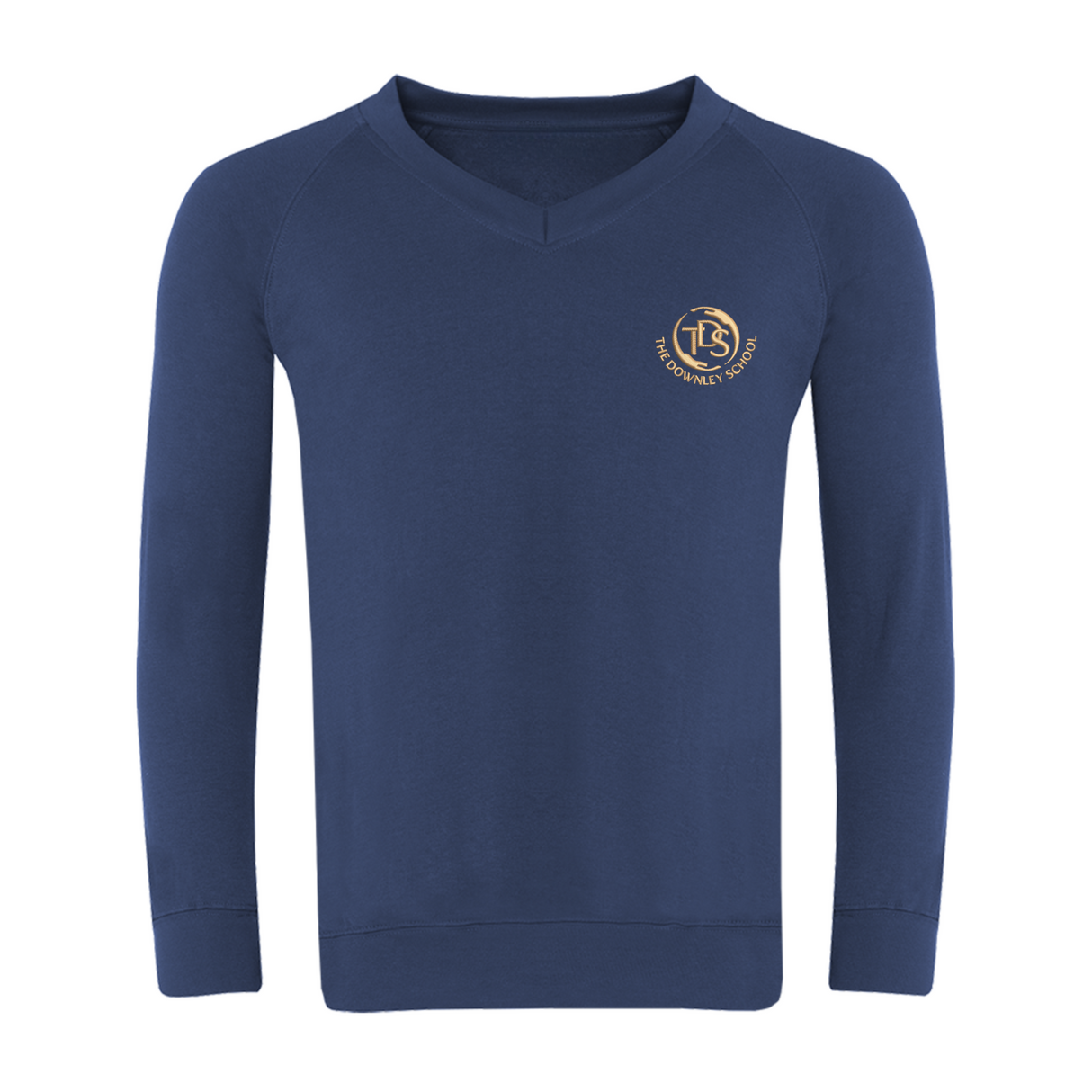 The Downley School Classic V- Neck Sweatshirt with logo (EMB)