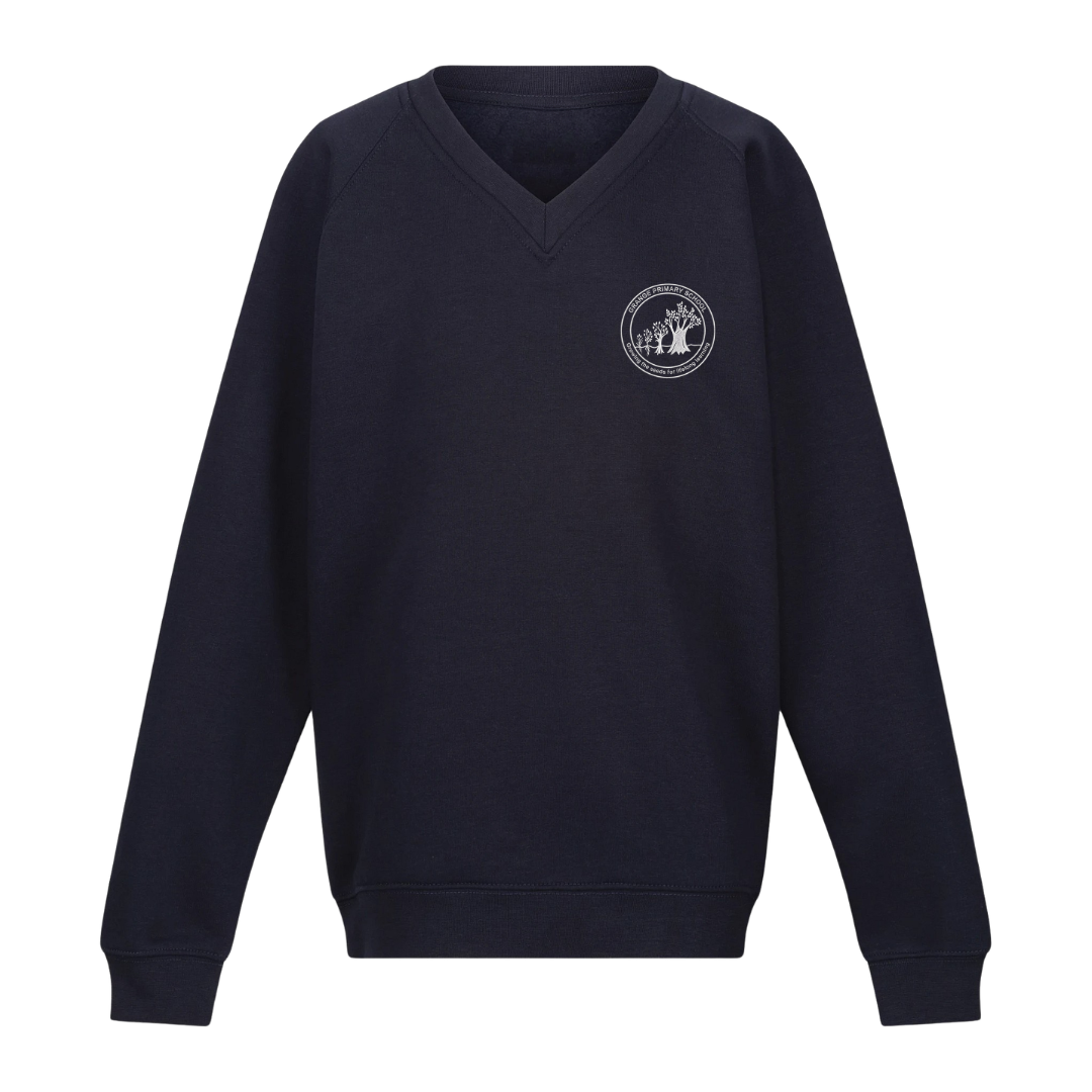 Grange Primary School, V-Neck Sweatshirt in INK Navy with logo (EMB)