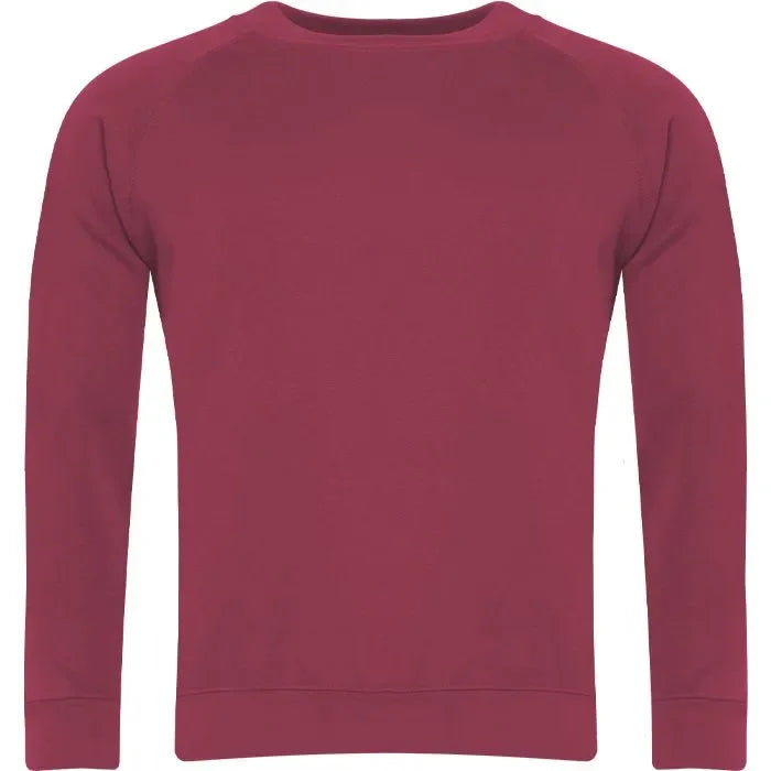 plain maroon crew neck sweatshirt with long sleeves, front view
