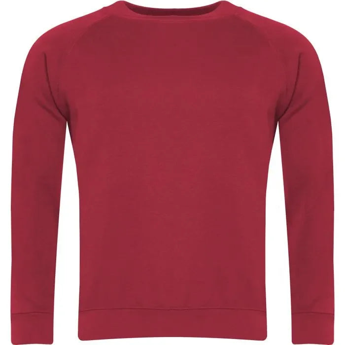 plain red crew neck sweatshirt with long sleeves, classic fit