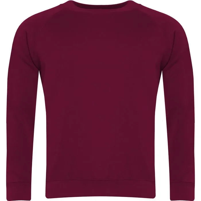 plain burgundy raglan sweatshirt with long sleeves on white background