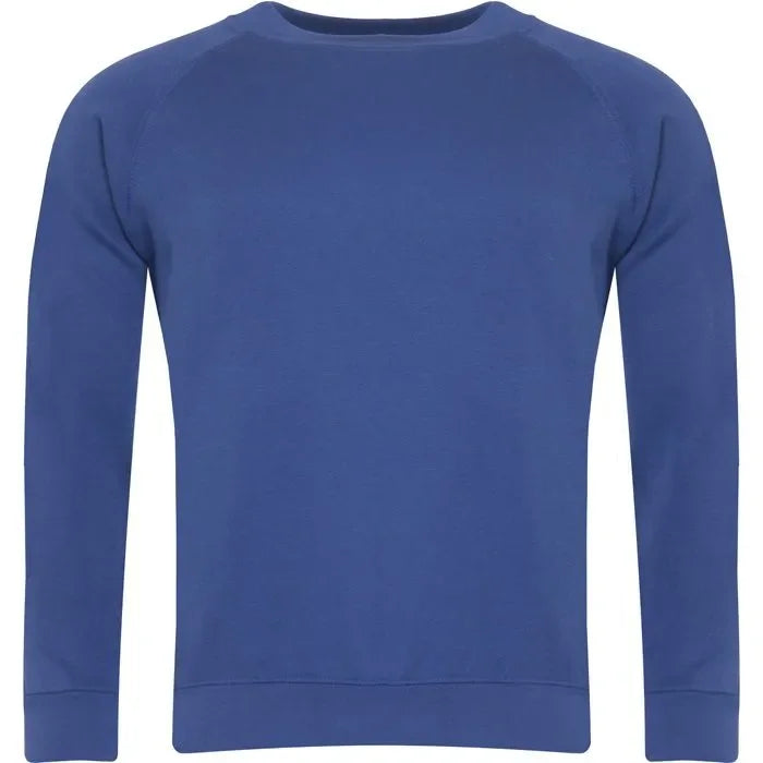 Dark royal blue raglan sweatshirt with long sleeves and crew neck