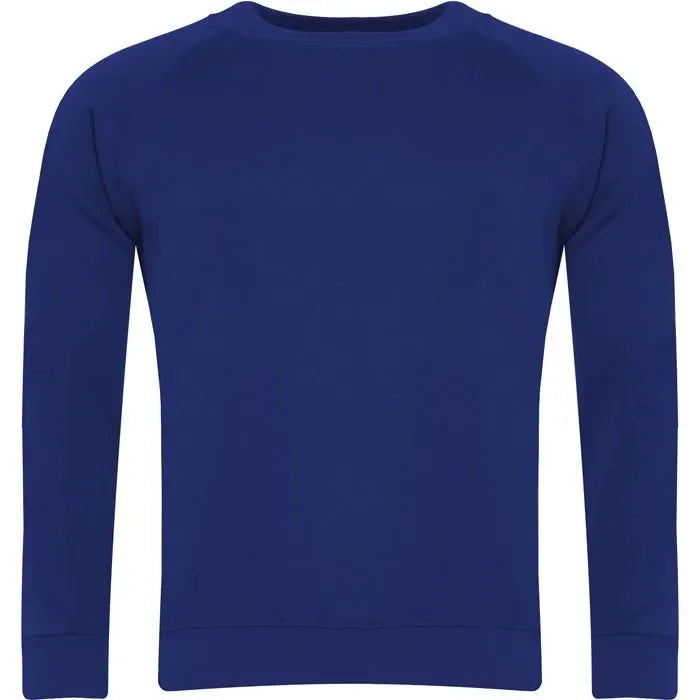 plain deep royal blue raglan sweatshirt with crew neck and long sleeves