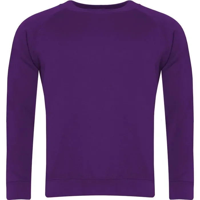 Plain purple raglan sweatshirt, long sleeves, simple crew neck design