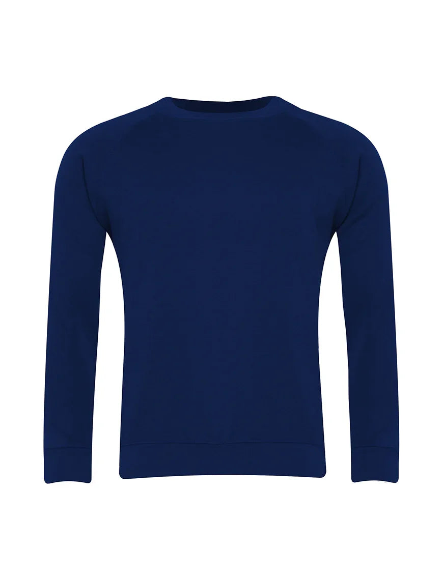Plain navy blue crew neck sweatshirt with long sleeves, simple unisex casual top