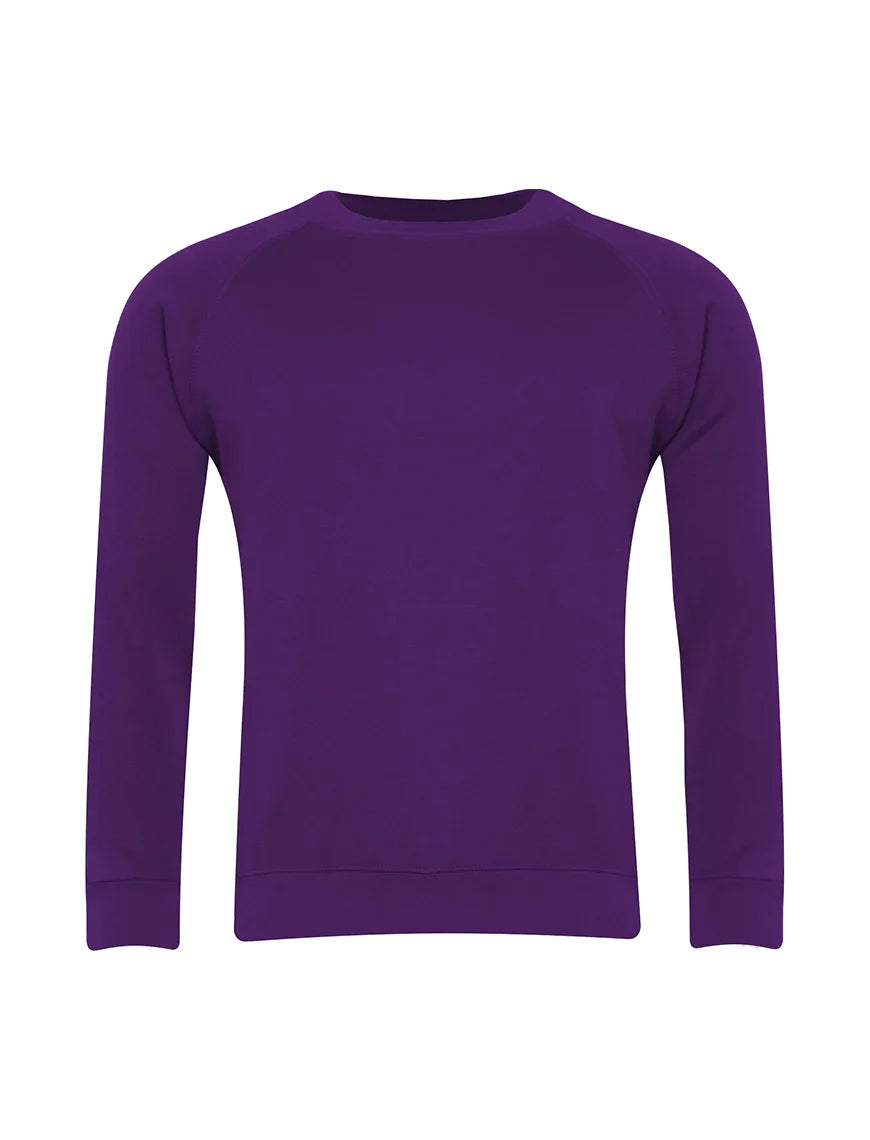 Purple crew neck long sleeve sweatshirt on white background