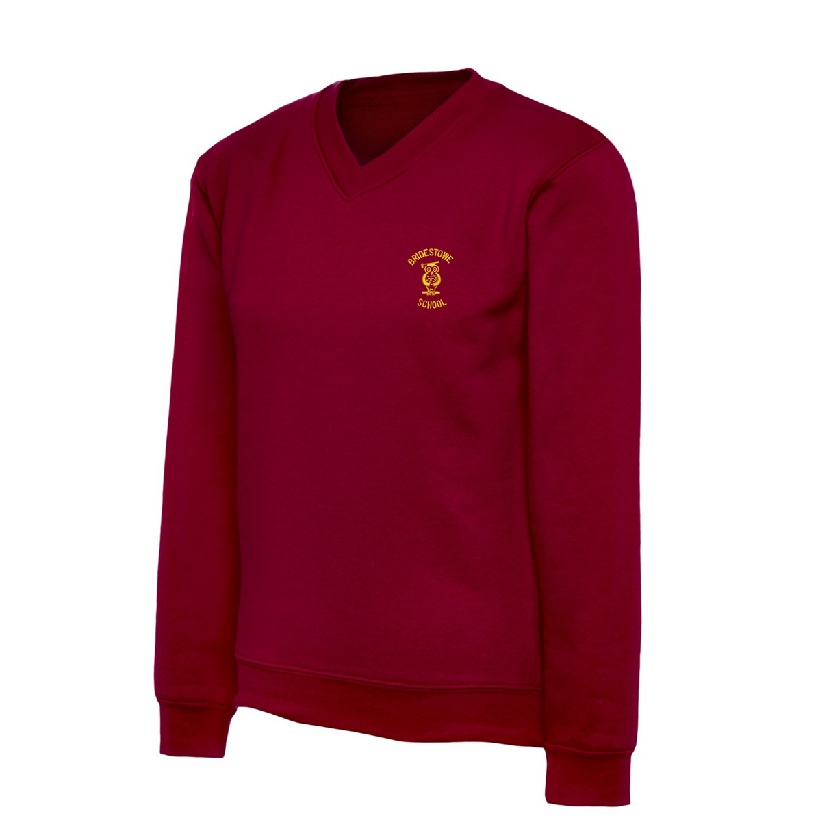Bridestowe Primary School Maroon V Neck Sweatshirt with logo (EMB)