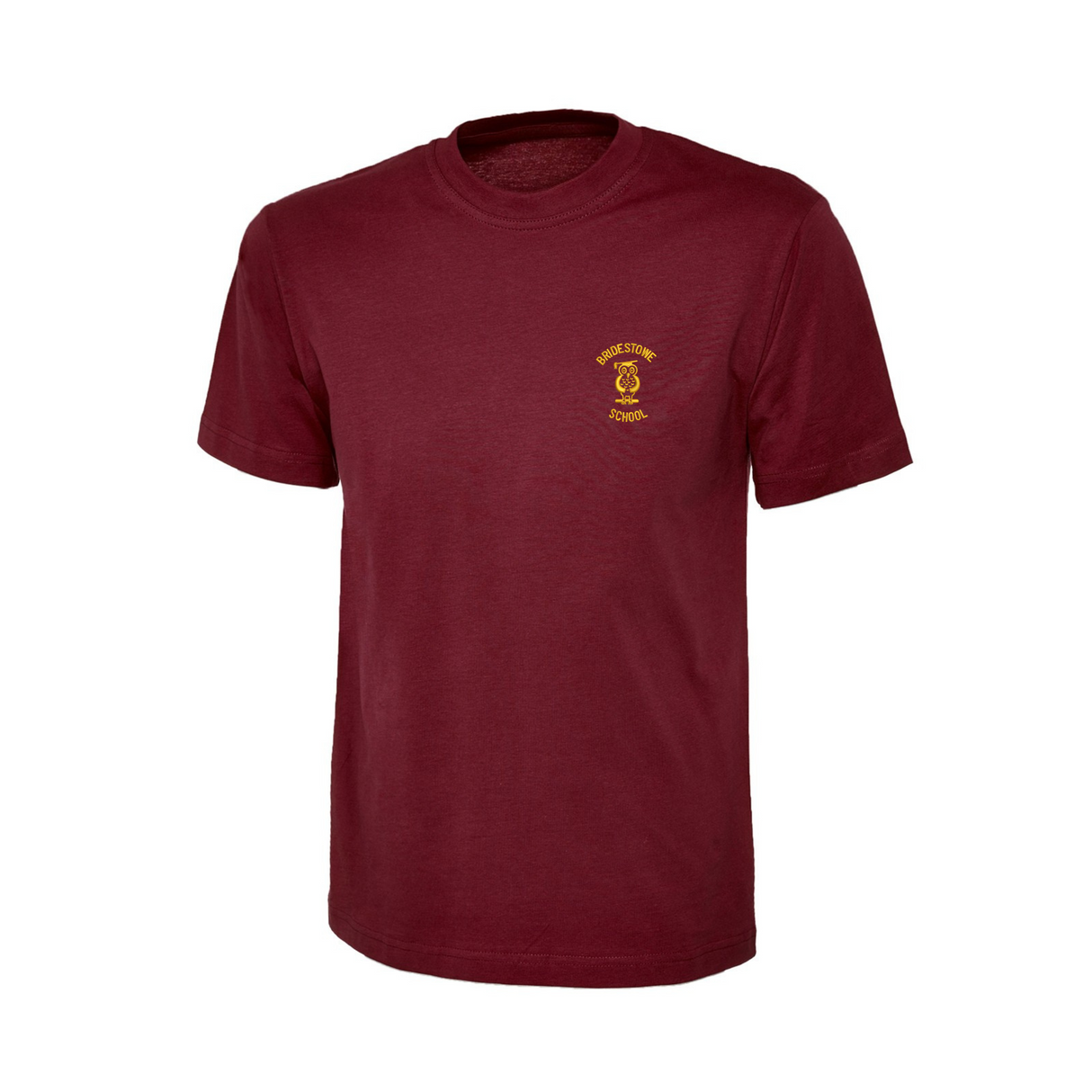 Bridestowe Primary School Maroon T Shirt with logo (EMB)