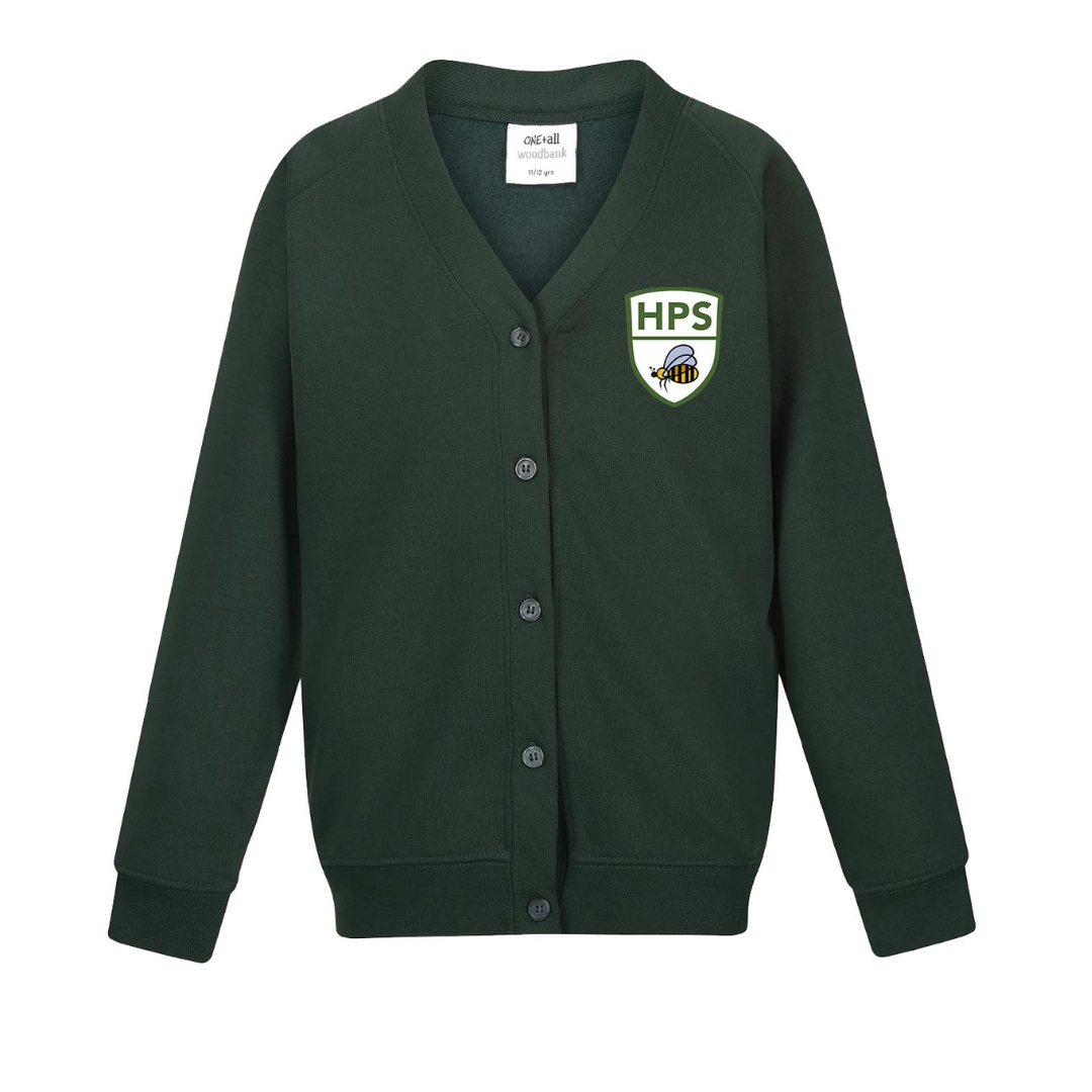 Honeybourne Primary School Cardigan in Bottle Green with logo (Print)