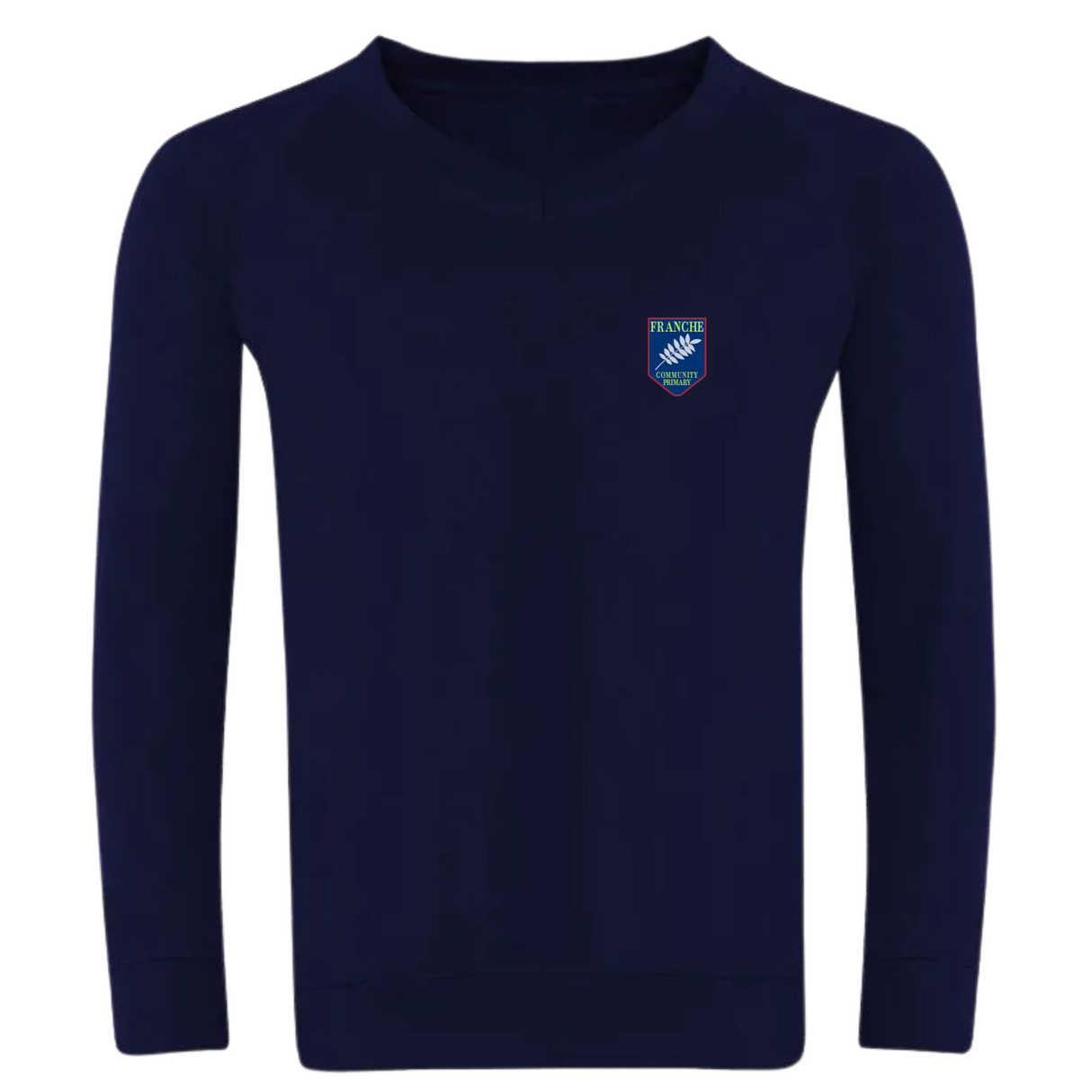 Franche Primary School Navy Classic V- Neck Sweatshirt with logo (EMB)