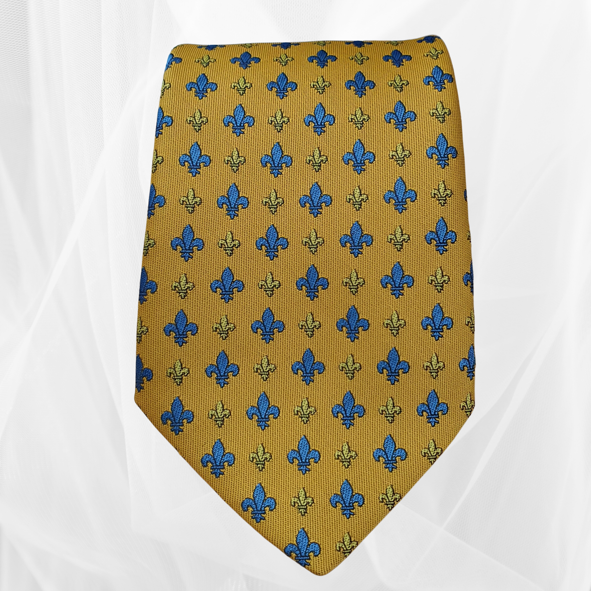 Fleur De Lys Ties Yellow/ Blue Emblem - Mens Fashion Tie 56"