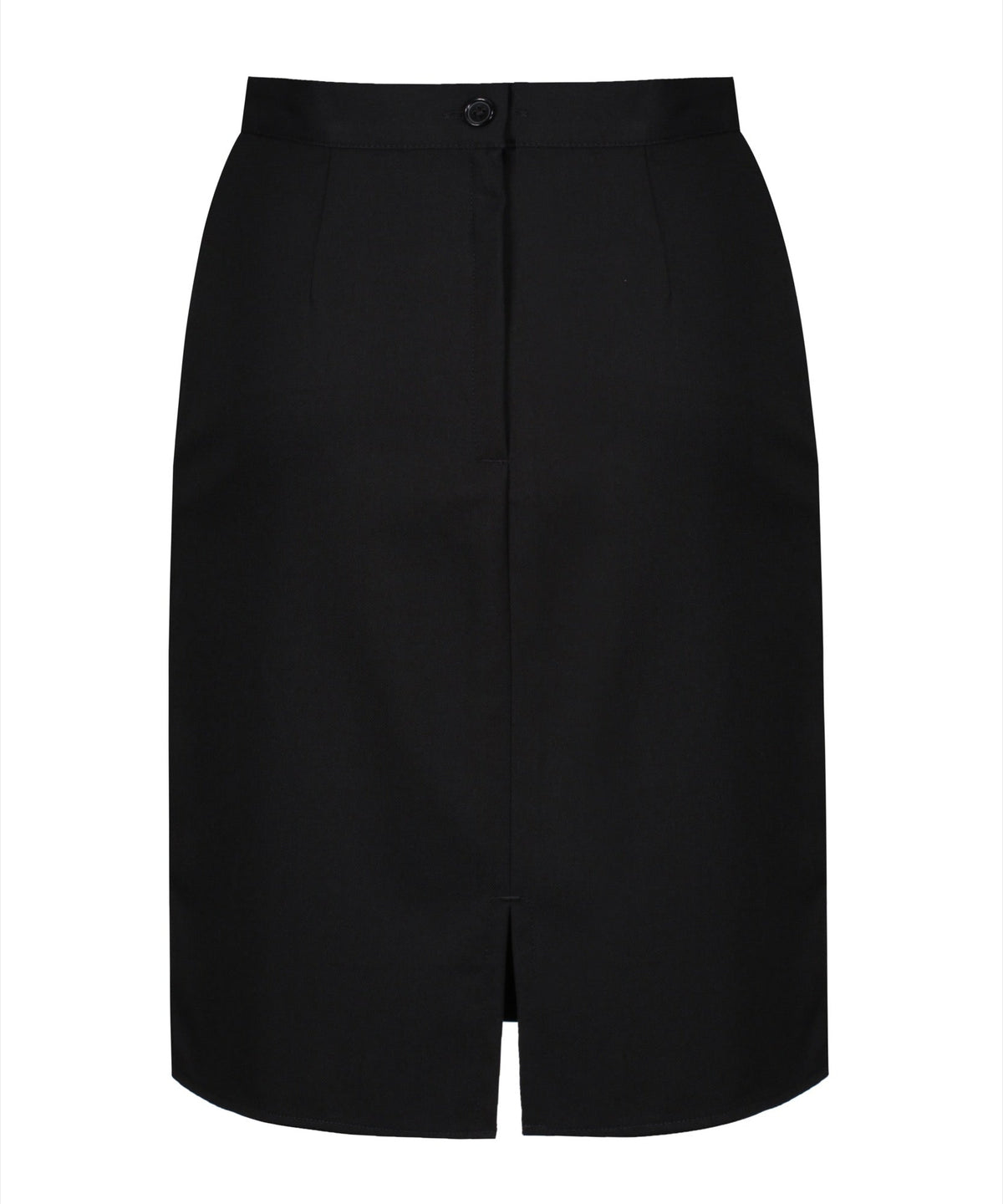 Black senior straight school skirt, back view with vent