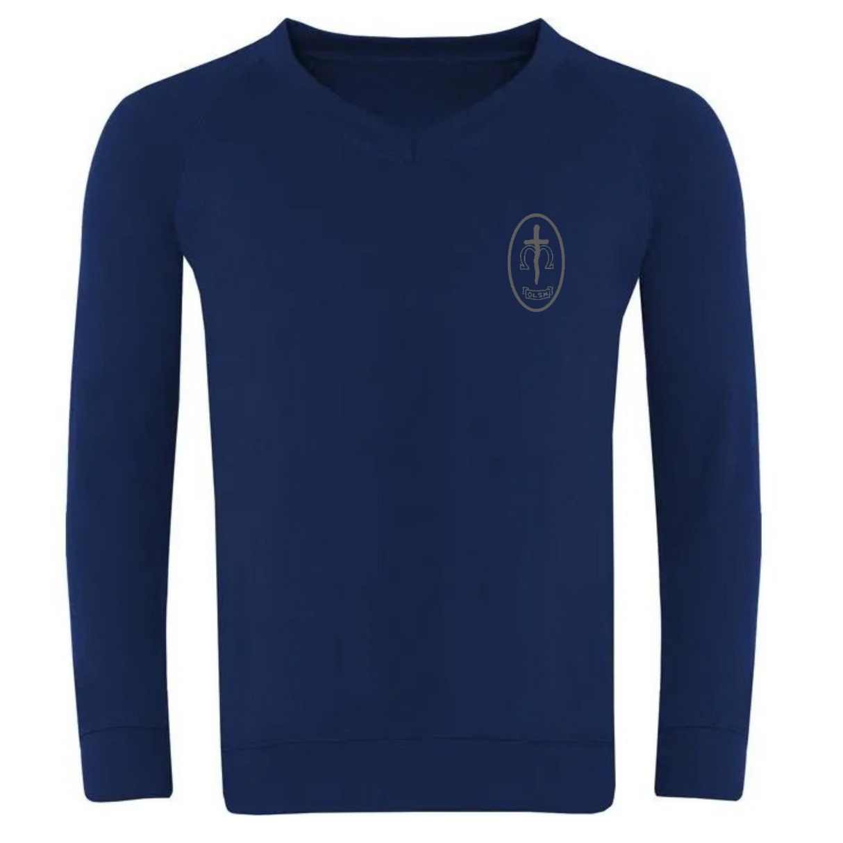 Our Lady and St Michaels School Navy Classic V- Neck  Sweatshirt with logo (EMB)