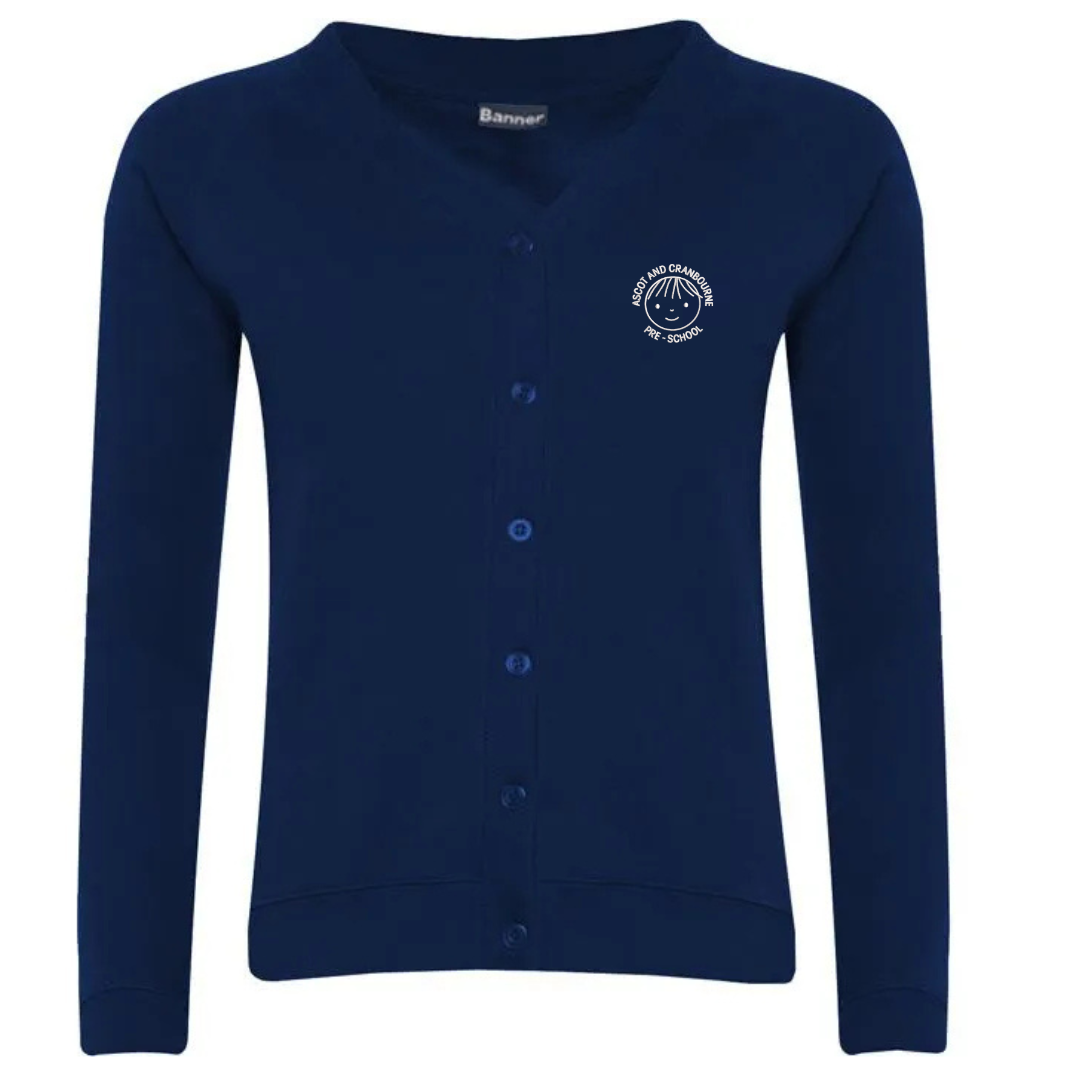 Ascot and Cranbourne Pre-School Navy Classic Cardigan with logo (EMB)