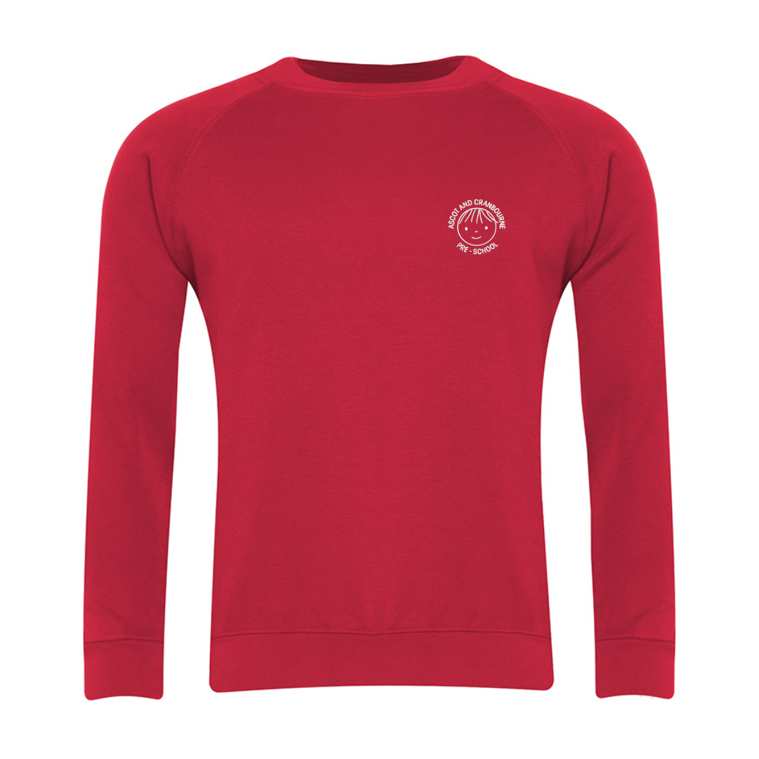 Ascot and Cranbourne Pre-School Red Classic Crew Neck Sweatshirt with logo (EMB)