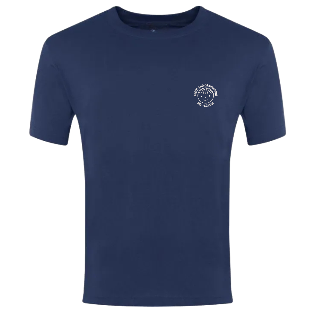 Ascot and Cranbourne Pre-School Navy T Shirt with logo (EMB)