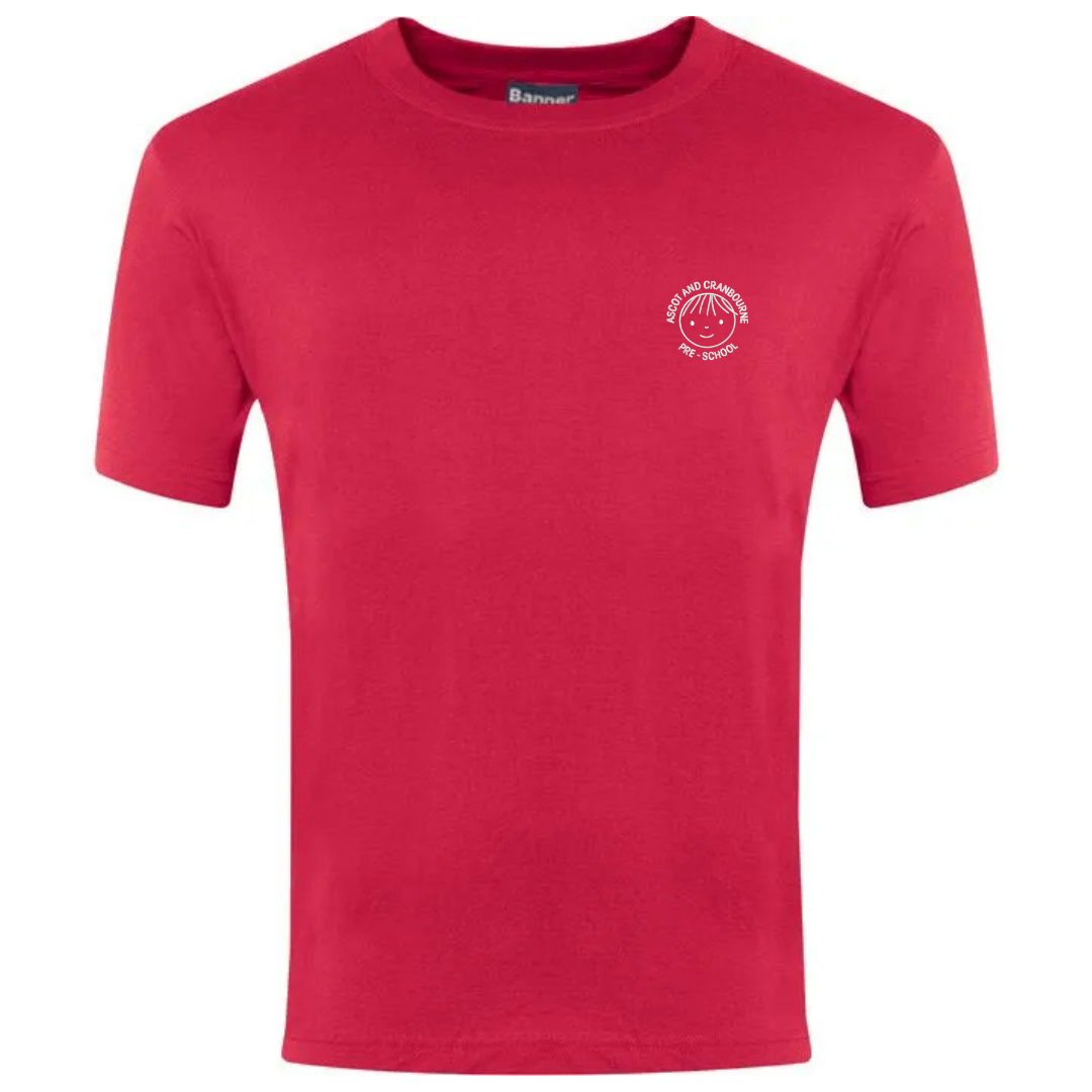 Ascot and Cranbourne Pre-School Red T Shirt with logo (EMB)