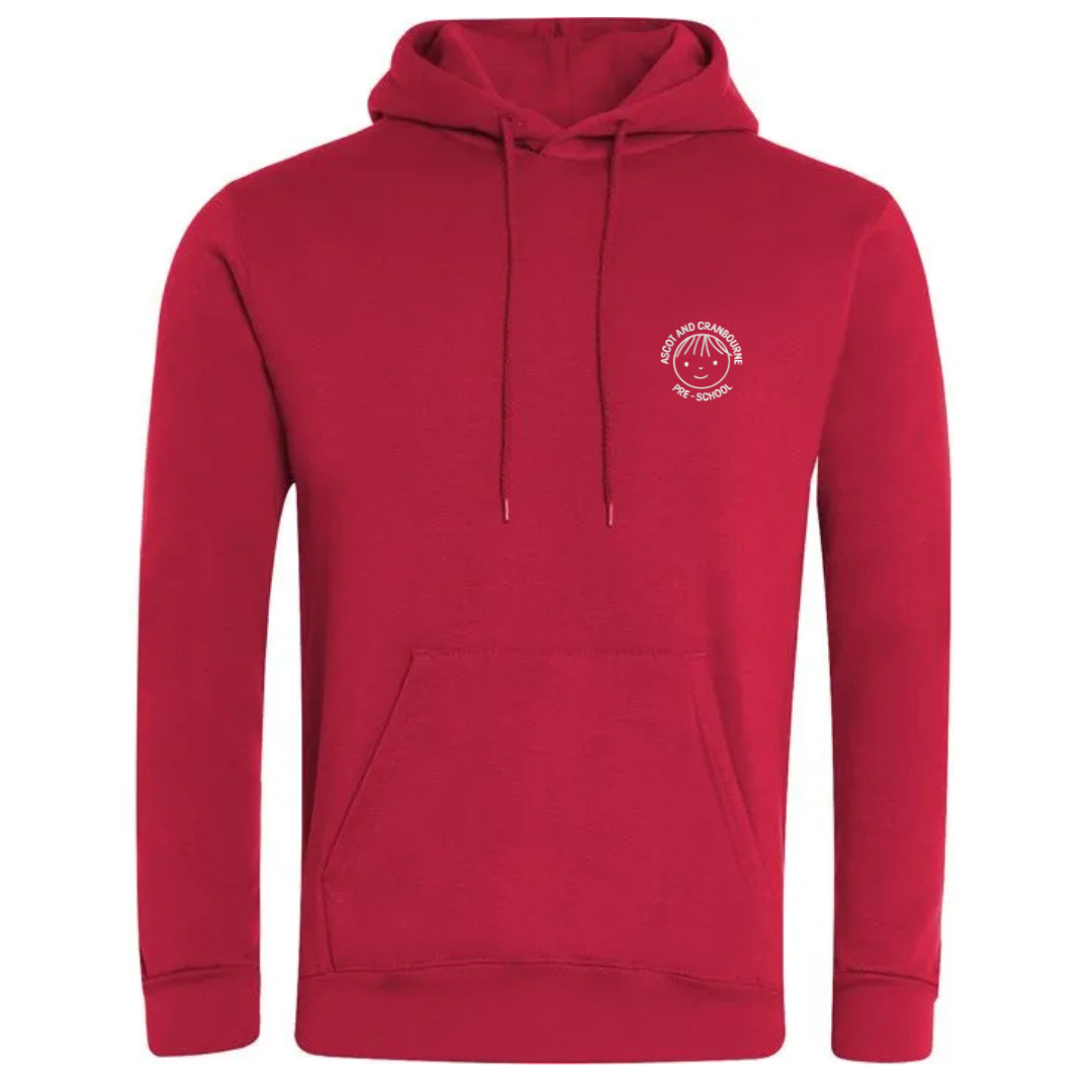 Ascot and Cranbourne Pre-School Red Select Hoodie with logo (EMB)