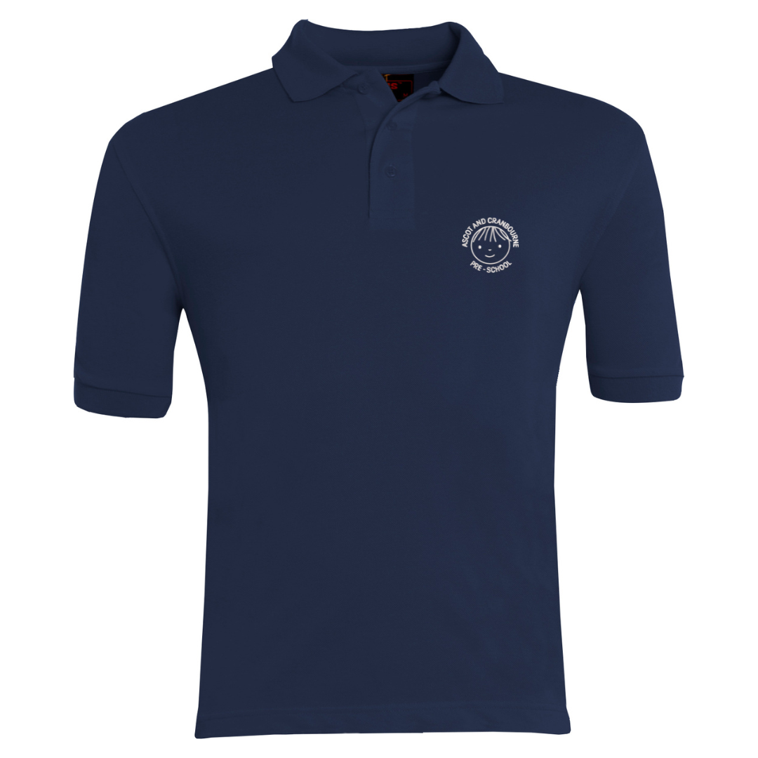 Ascot and Cranbourne Pre-School Navy Classic Polo with logo (EMB)