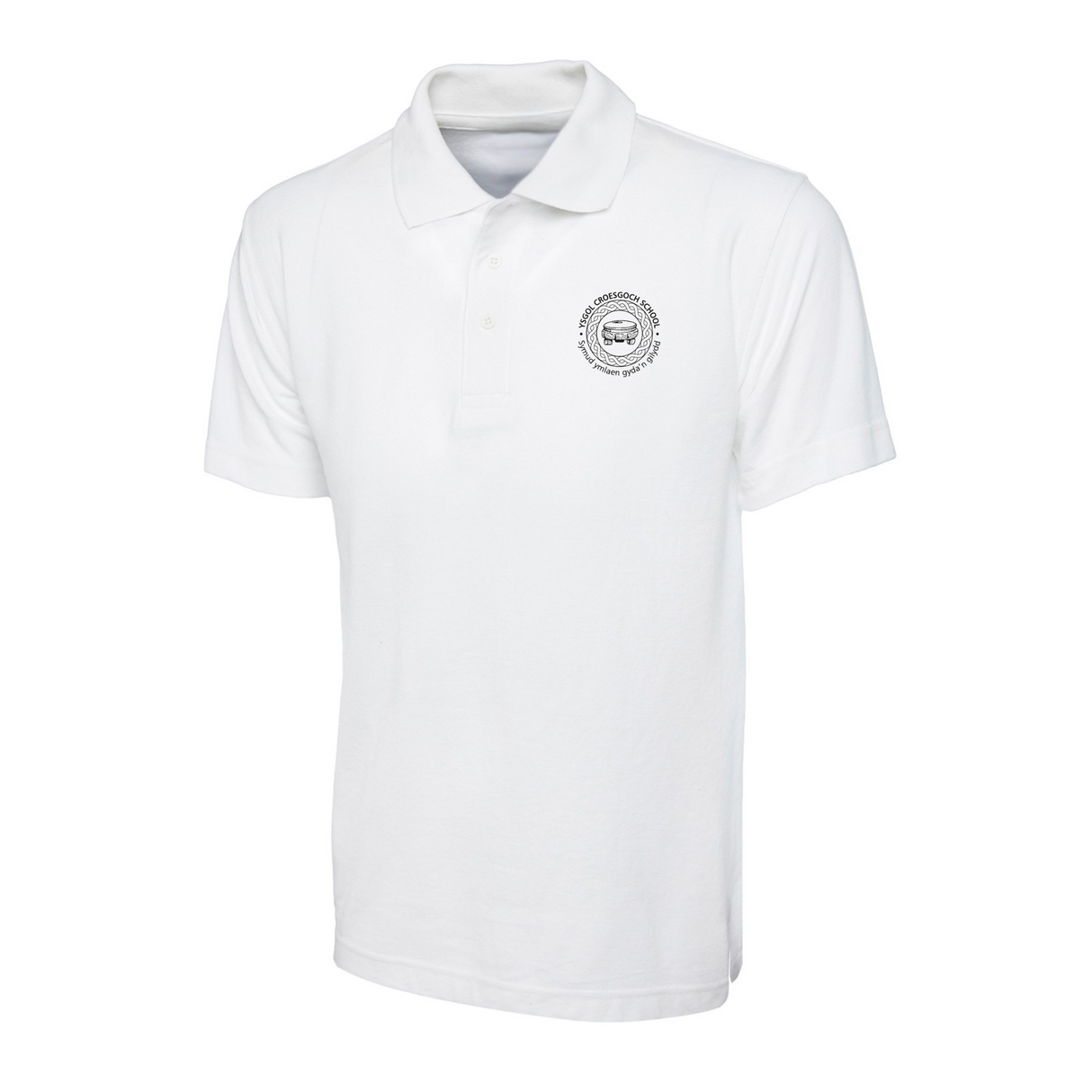 Ysgol Croesgoch School White Polo Shirt with logo (Print)