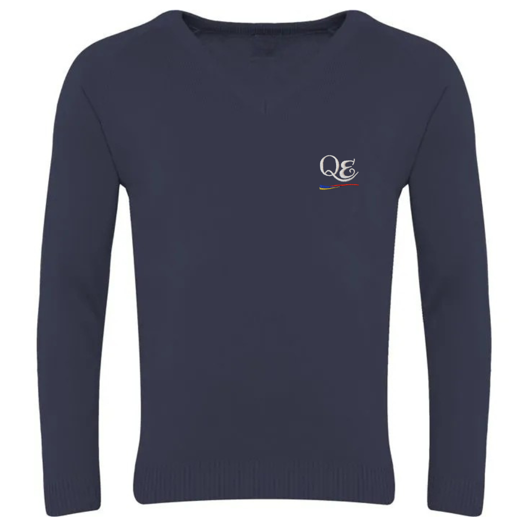 Queen Elizabeth High School V Neck Knitted Jumper with logo (EMB)