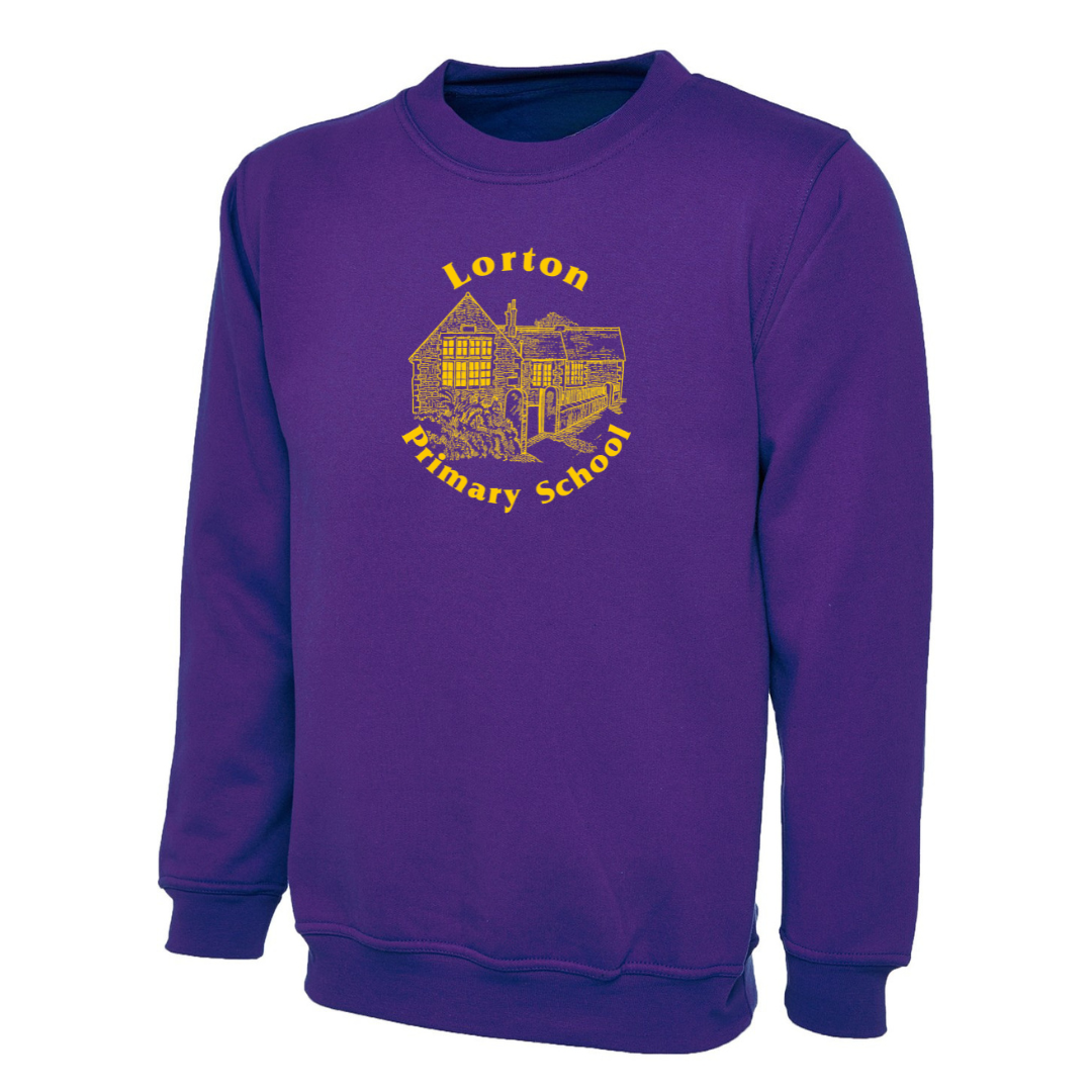 Lorton School Purple Classic Crew Neck Sweatshirt with logo (Print)