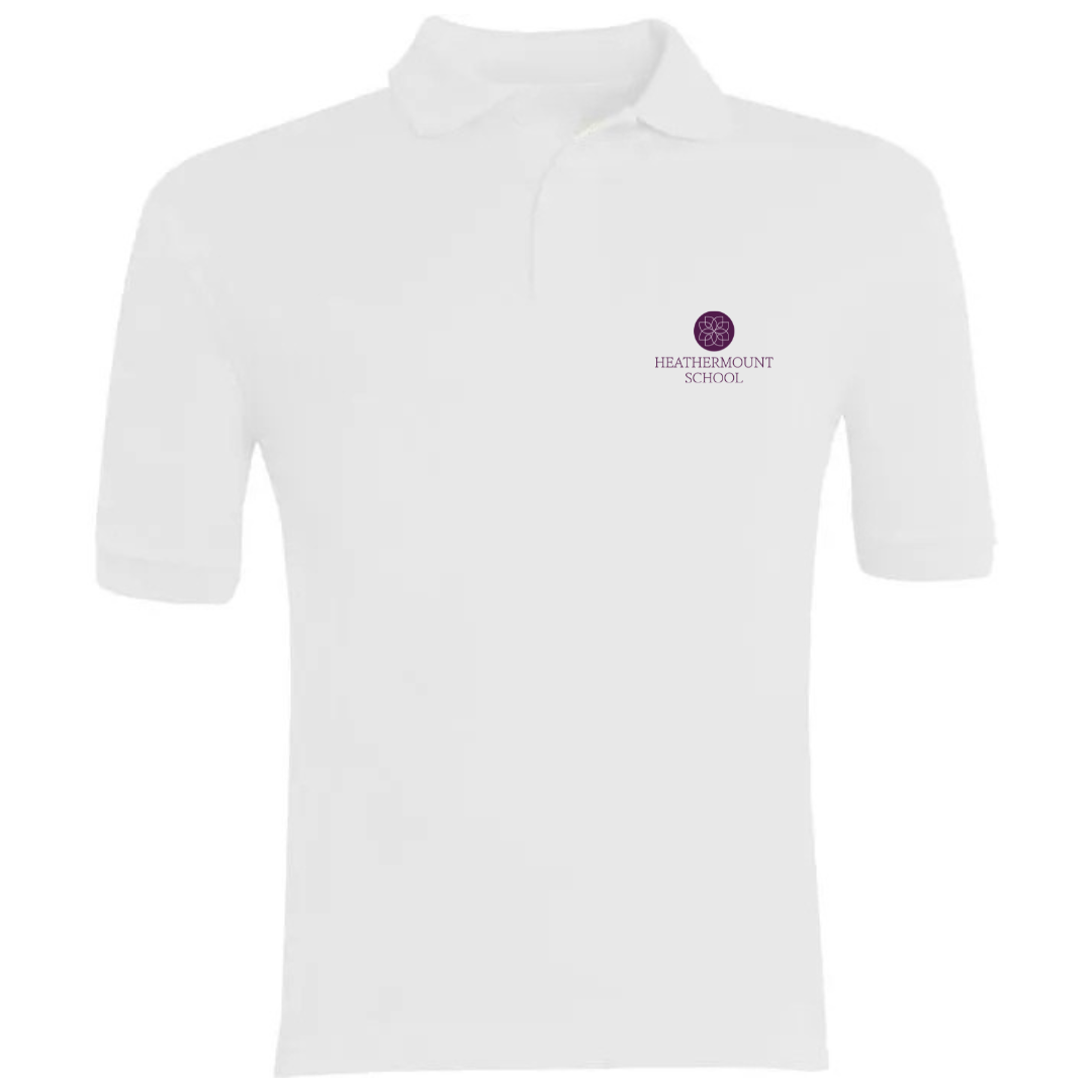 Heathermount Classic Polo - White with logo (EMB) [All Students]