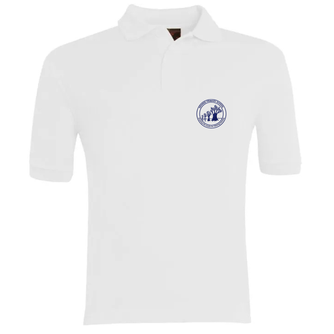 Grange Primary School, Polo Shirt in White with logo (EMB)