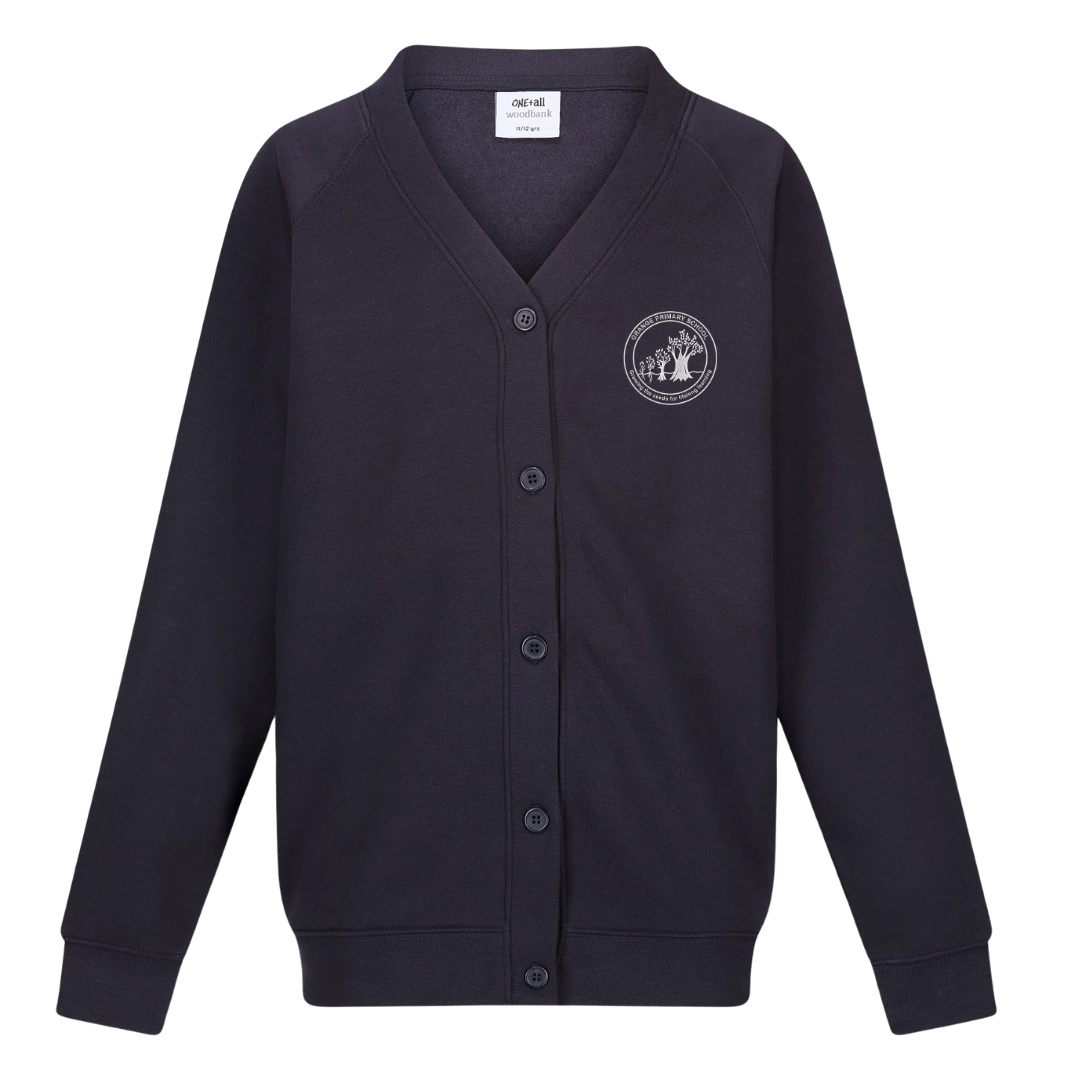 Grange Primary School, Sweatshirt Cardigan in INK Navy with logo (EMB)