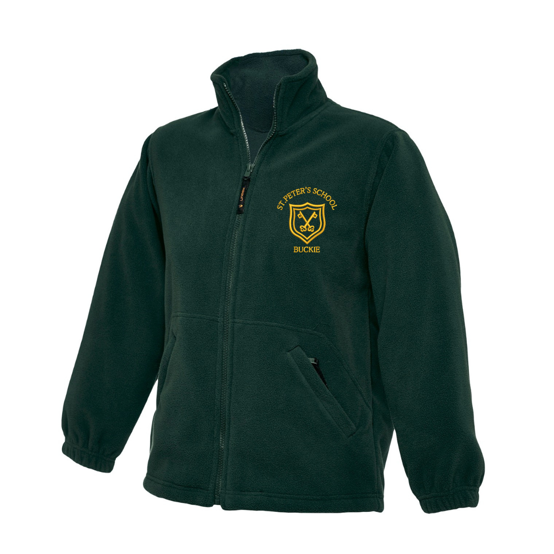 St Peters Buckie, Fleece Jacket in Bottle Green with logo (EMB)