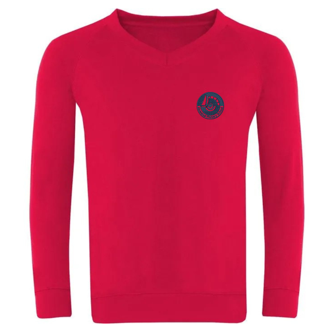 Aberdour Primary School Red OR Navy Classic V-Neck Sweatshirt with logo (EMB)
