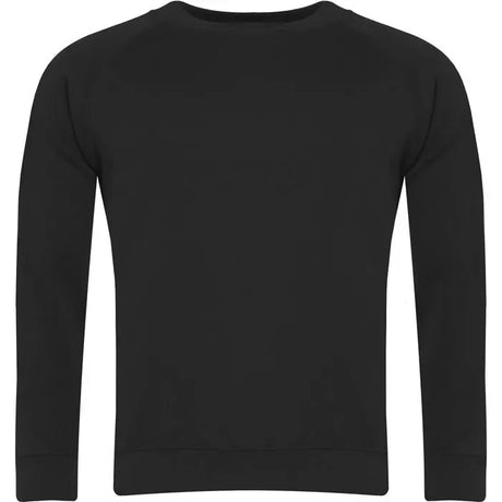 Black raglan sleeve sweatshirt with crew neck and plain back, unisex casual wear