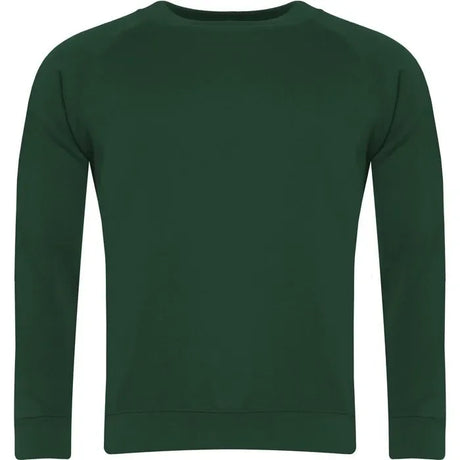 bottle green raglan sweatshirt with crew neck and long sleeves, front view