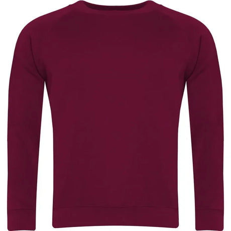 plain burgundy raglan sweatshirt with long sleeves on white background