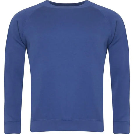 Dark royal blue raglan sweatshirt with long sleeves and crew neck