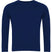 Back view of navy blue raglan sweatshirt with long sleeves and crew neck