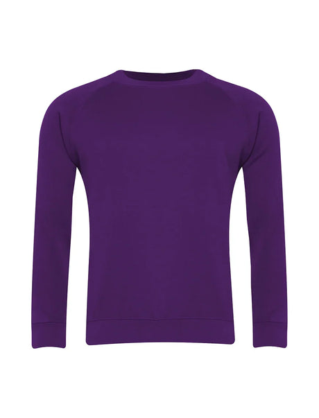 Purple crew neck long sleeve sweatshirt on white background