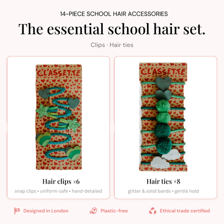 Green School Hair Clips & Bobble Hair Ties | The Essential Set
