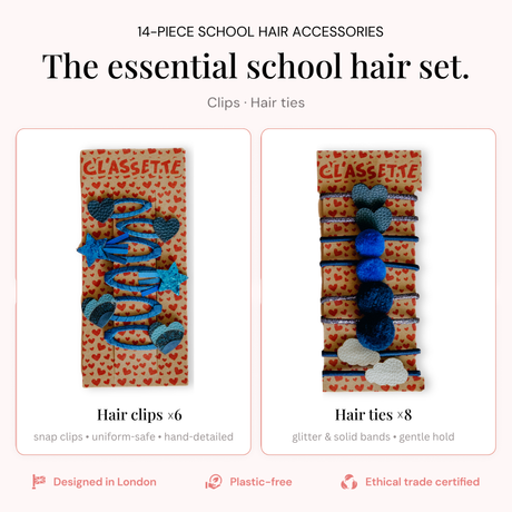 Navy Blue School Hair Clips & Bobble Hair Ties | The Essential Set