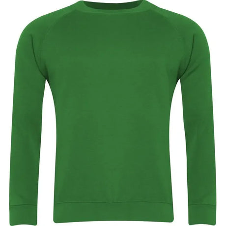 green classic crew neck sweatshirt with long sleeves on white background