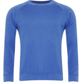 Light royal blue classic crew neck sweatshirt with long sleeves on white background