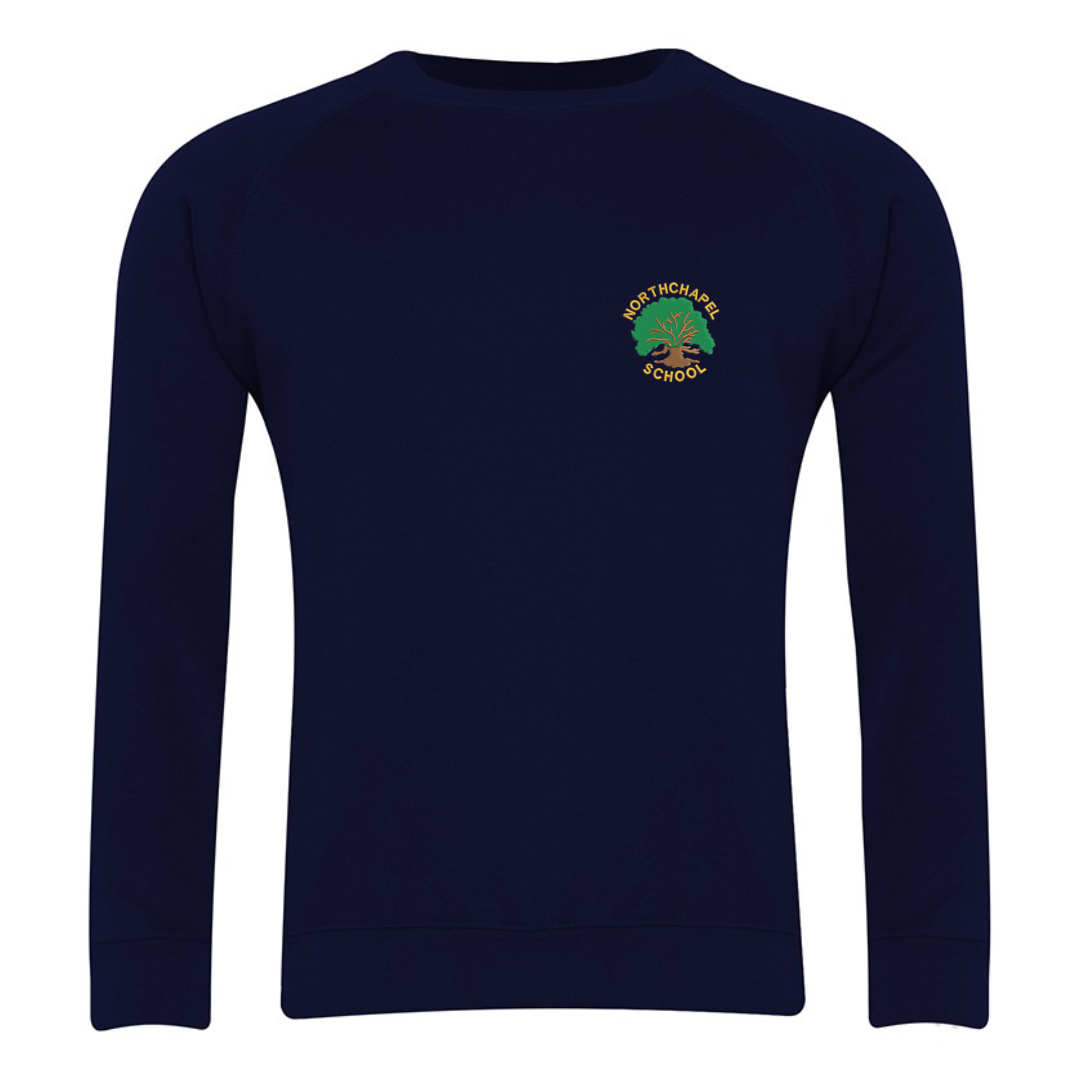 Northchapel Primary School, Crew Neck Sweatshirt in Navy with logo (EMB)