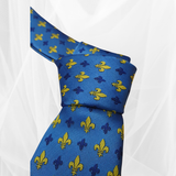 Fleur De Lys Ties Blue/ Yellow Emblem - Mens Fashion Tie 56"