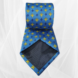 Fleur De Lys Ties Blue/ Yellow Emblem - Mens Fashion Tie 56"