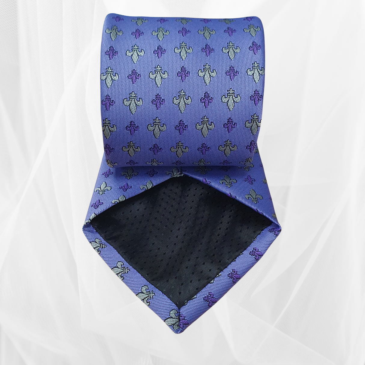 Fleur De Lys Ties Purple/ Silver Emblem - Mens Fashion Tie 56"