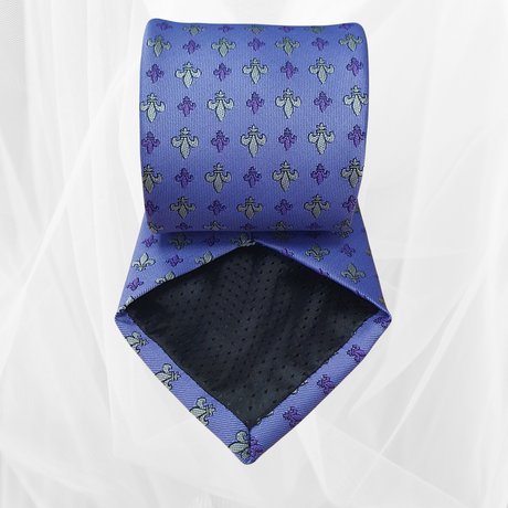 Fleur De Lys Ties Purple/ Silver Emblem - Mens Fashion Tie 56"