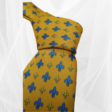 Fleur De Lys Ties Yellow/ Blue Emblem - Mens Fashion Tie 56"